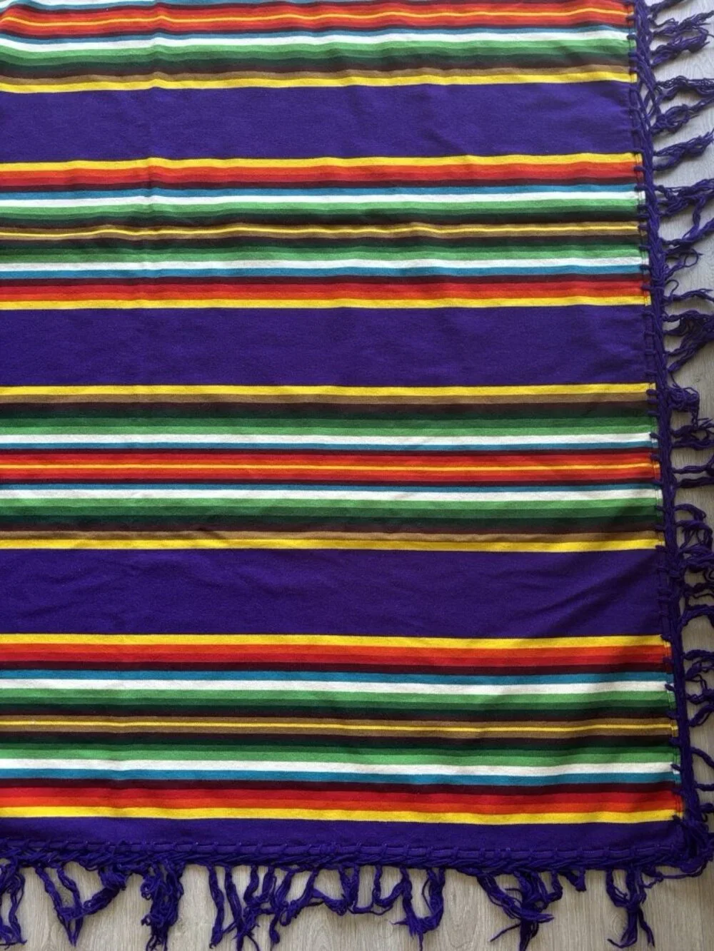 Beaver State Pendleton Stripe Mills Robe Shawl Fringed Blanket Purple Rainbow
